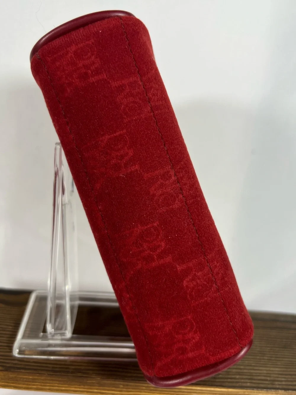7520: Vintage Nina Ricci Red Velvet Monogram Cosmetic Pouch